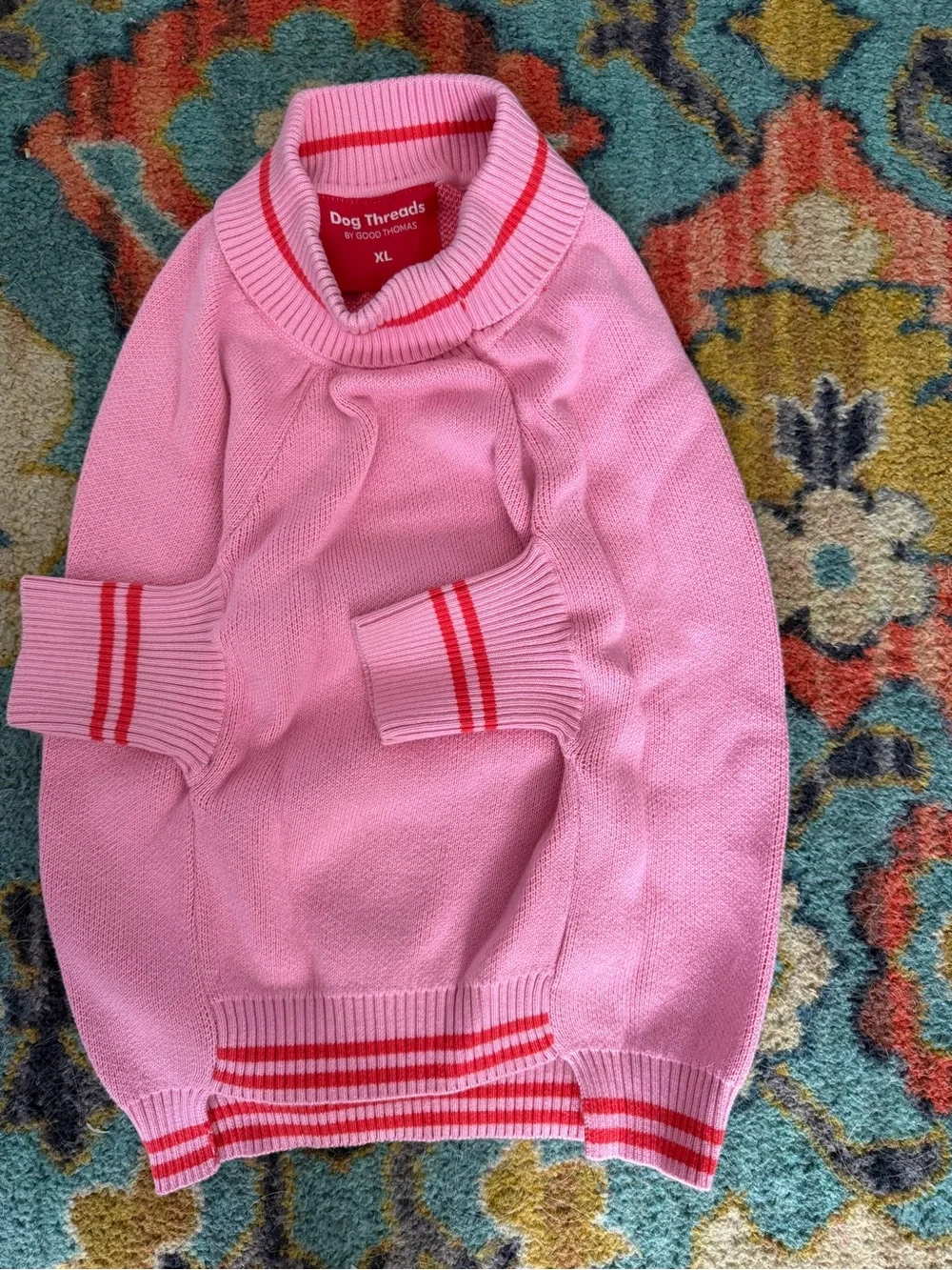 Foxy Pattern Red & Green Knit Dog Sweater - Brand Unknown